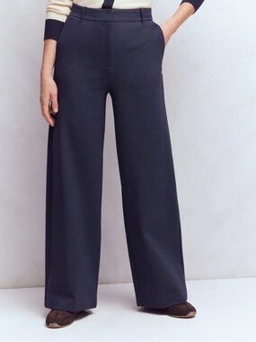 Boden Belgravia Ponte Trousers Navy Blue Wide Leg Pant Flare Pockets sz 2 Petite